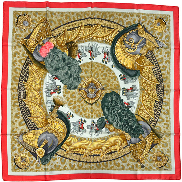 HERMES Accessories - Hermes scarf/muffler, Carre 90, CASQUES et PLUMETS (Helmets without Faces), w...